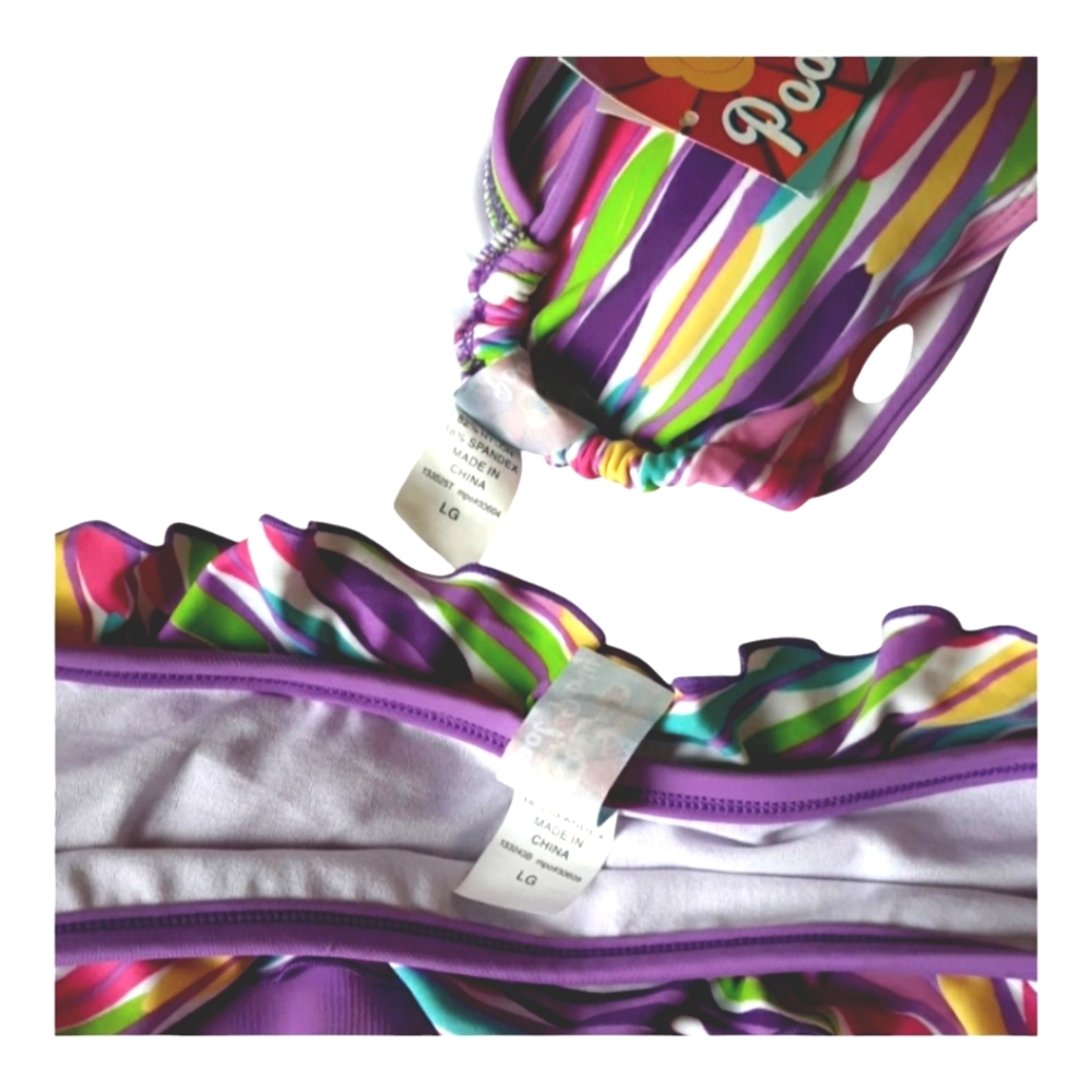 New Multi Color Bikini Top & Ruffle Bottom Rainbow Purple - Picture 2 of 5